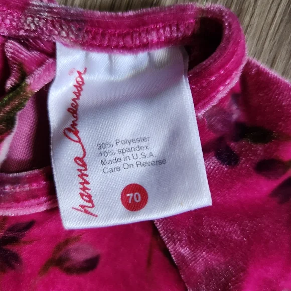 FINAL PRICE Vintage Hanna Andersson Pink Velour Floral Romper Ruffle 6-12mo/70cm - Picture 7 of 12